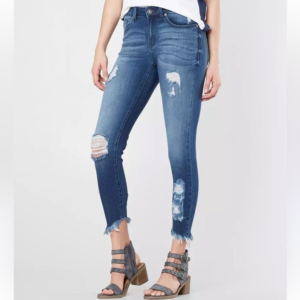 Kancan distressed Mid-Rise Ankle Skinny Stretch Jean